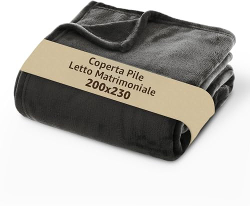 SONIT - Plaid Matrimoniale in Pile - Coperta in Pile Autunnale e Invernale - Coperta Matrimoniale 200x230 cm - Plaid Divano e Letto Grigio Scuro
