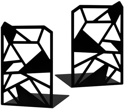 Hwtcjx Buchstützen, Buchstütze Schwarz, Buchstützen Metall, Buchhalter Regal, Bücherstütze Book Holder, Bookend Holder mit rutschfeste, Bücherstopper für Schule Büro Zuhause (Schwarzes Dreieck)