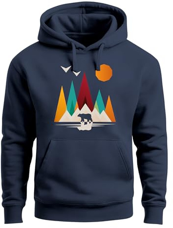 Neverless® Hoodie Herren Berge Bär Polygon Natur Outdoor Printshirt Aufdruck Wandern Männer Fashion Streetstyle