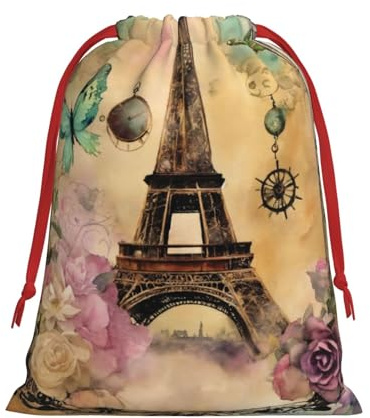 tnnutp Geschenktüte mit Kordelzug, Motiv: Paris Eiffelturm, Weihnachtsgeschenk, Geschenktüte für Weihnachten, Partyzubehör