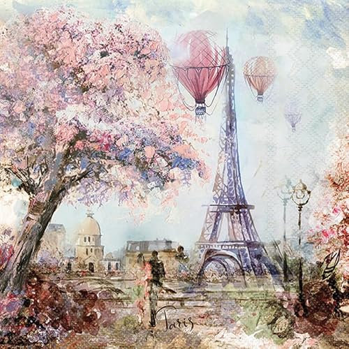 Ambiente Serviette Paris Art 33x33 cm 20 Stk. Papier Frühjahr, Einseitig bedrucktes Motiv, Ideal für Decoupage und kreative Tischdekoration.