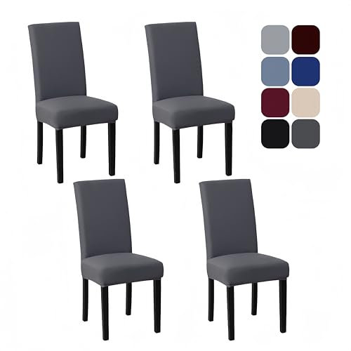 AMFUN 4 Pieces Housse de Chaise, Housse de Chaise Extensible, Amovible Lavable Moderne Couverture de Chaise, Lavable Moderne Durable Chaise pour Hotel Restaurant Fete Banquet Decoration, Gris