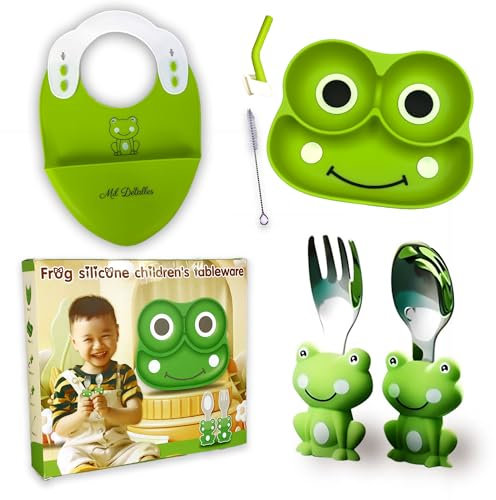 Mil Detalles Vajilla Bebe Silicona Con Baberos Bebe Impermeables, Vaso Aprendizaje Bebe, Plato Bebe Ventosa, Cubiertos Bebe Y Pajita 6 Piezas - Cuchara Bebe Aprendizaje - Babero Silicona Bebe