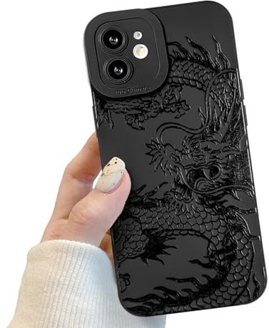 POTOK Handyhülle für iPhone 11 Schwarz matt mit Kameraschutz, Handyhülle mit Schwarzer Drachen Niedliches Design für Frauen Mädchen, Kratzfeste Drache Hülle für iPhone 11