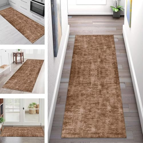 SGLGSTORE Teppich Läufer Flur Küche rutschfest Waschbar Teppichläufer Flur Braun 60X90CM Modern Teppichläufer Fußmatte Polyester Anpassbar für Vorzimmer Eingangsbereich Schlafzimmer Wohnzimmer Küche