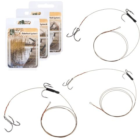 Zite Fishing Köderfisch-Systeme Set S, M + L | Köderfische 5-20cm Hechtangeln | Stinger Raubfisch Hechtmontage | Drillingssystem Angsthaken Fertigsystem justierbar | 7x7 Stahlvorfach | Raubfischangler