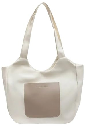 Mabecol Shopper Tasche Damen Groß, Canvas Tote Bag, Schultertasche Weiß | Geräumige Canvas Handtasche Mit Reißverschluss Für Arbeit, Uni, Reisen, Shopping Und Alltag