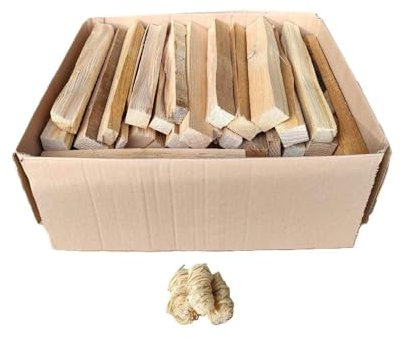 Bois d'Allumage en Sapin Sec, 6 kg, Bûchettes de 25 cm, pour Cheminée, Four à Pizza et Barbecue, avec 3 Allume-Feux Naturels