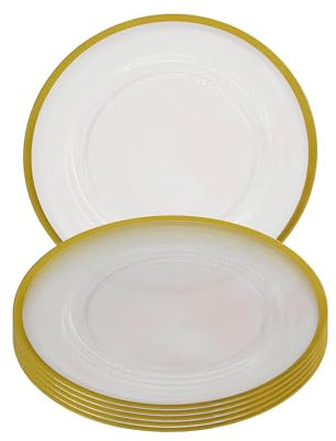 Elegant Gold Trim Charger Plates - 13 Clear Reusable Acrylic Table Chargers for Weddings, Dinner, Parties, Christmas, Birthdays, Catering, and Special Events - 6 Pcs