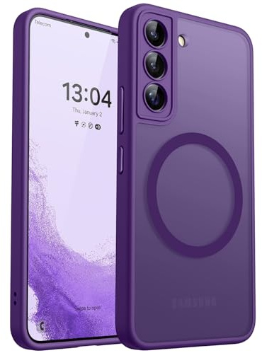 CANSHN für Samsung Galaxy S22 Hülle mit Kameraschutz, Matt Dunkelviolett | Vollständiger Kameraschutz, kompatibel mit MagSafe, lichtdurchlässig, matt, militärischer Schutz, kratzfest, schmale Passform