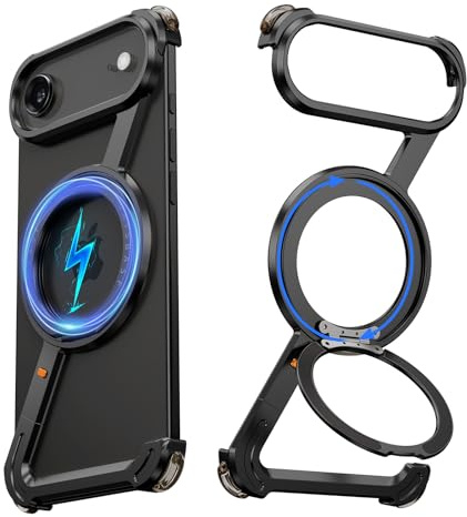 NIFBANG Z Shape for iPhone Air Rahmenlose Hülle,mit 360°Drehbar Magnetische Ständer Handyhülle,Dünn Aluminium Militär Stoßfest Schutzhülle für i Phone 17 Air Bumper Case(Schwarz)