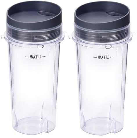 Mixing Cup, 2 Pack 16Oz Cups with Flat Lids，Compatible for Nutri，Compatible for Ninja，Blender Replacement Parts