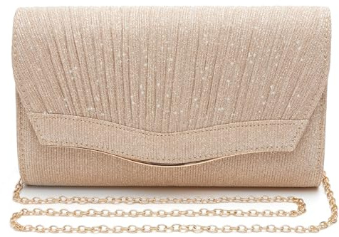 Pochette de Soirée Femme Or Champagne, Sac à Main Pailleté | Sac Doré Brillant pour Femmes avec Chaîne Amovible Petite Clutch Élégante pour Mariage, Cocktail Fête