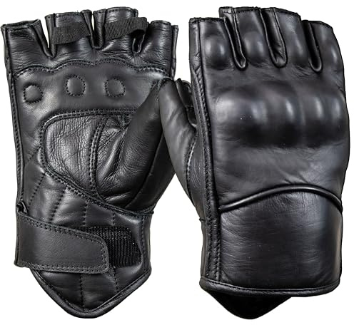 MDM Guantes de Moto sin Dedos de Cuero para Hombre, Mitones de Moto Verano con Protección de Nudillos y Palma Reforzada