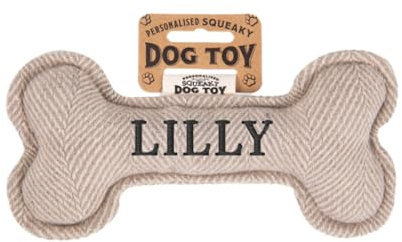 History & Heraldry Personalisiertes Quietschendes Hundespielzeug, Knochen Form, mit `Lilly` Aufschrift, Stoffspielzeug für Hunde