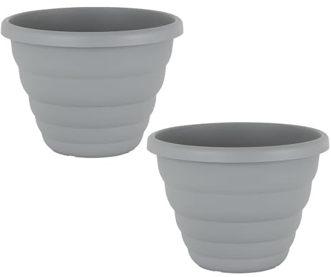 M1SS Set of 2 – 40cm Large Round Beehive Design Planter | Upcycled Grey Plastic Flower Pots (22L Capacity) | Indoor & Outdoor Garden, Balcony & Patio Decor