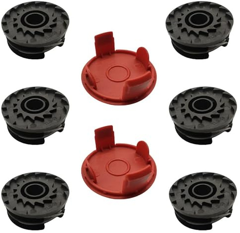6 PCS Fadenspule mit Trimmerfaden für Bosch Rasentrimmer ART Serie – 6 Spulen + 2 Deckel, Schwarz 7.5x7.5cm