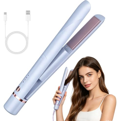 HOVCEH Plancha de Pelo Sin Cable, Mini Plancha Pelo USB, Mini Plancha de Pelo Inalámbrica, Plancha Pelo Portatil Viaje Sin Cable, USB Recargable, Azul
