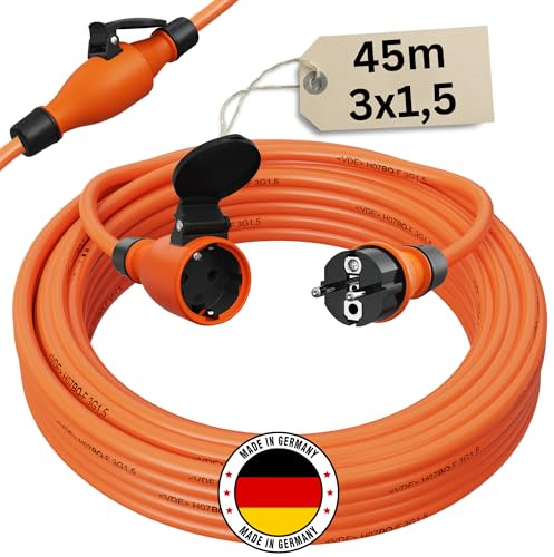 Verlängerungskabel 45 Meter IP54 Außen Verlängerung 45m Stromkabel Außenbereich Kabel Strom Verlaengerungskabel Gummikabel H07BQ-F 3x1,5 Schuko Outdoor Extension Cord