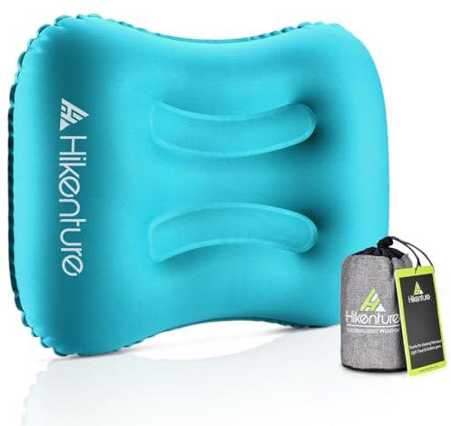 HIKENTURE Camping Kissen Leichtes Reisekissen Luftkissen - Aufblasbares Kopfkissen aus Weichem Material - Nackenkissen - Camping Pillow für Camping, Reise, Outdoor, Büro (Türkisblau)