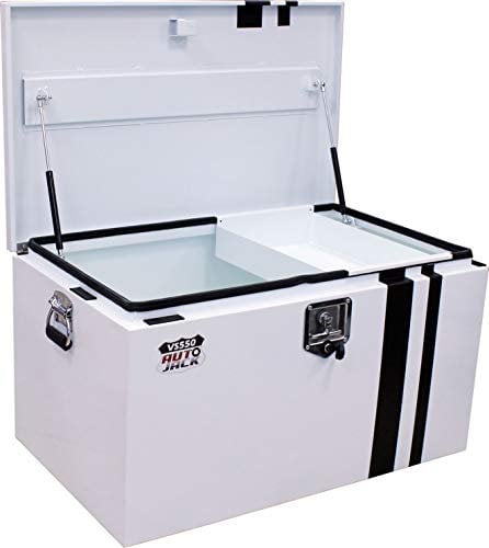 Autojack Van Storage Safe Heavy Duty Metal Steel Site Tool Chest Security Vault 550mm Key Lock with Carry Handles & Gas Struts White