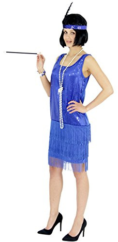 Foxxeo blaues 20er Jahre Pailletten-Kleid mit Fransen für Damen Elegantes Charleston Kostüm blau zu Fasching und Karneval Größe XL