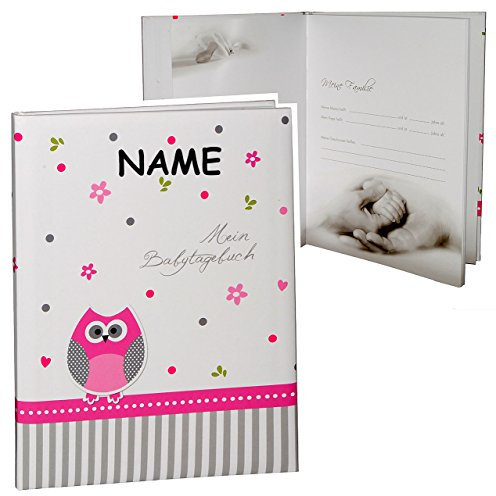alles-meine.de GmbH Babytagebuch - Baby - Eule & Blumen - incl. Namen - Gebunden zum Einkleben & Eintragen - groß - Fotobuch/Fotoalbum/Babyalbum/Album - für Mädchen - K..