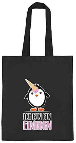 ShirtStreet Pinguine Tierfreund Unicorn natur Jutebeutel Stoffbeutel mit Pinguin - Ich bin ein Einhorn Motiv, Größe: onesize,schwarz natur