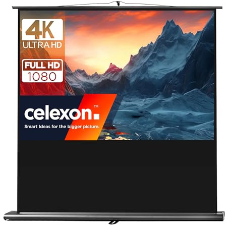 celexon Ultramobil Pro Pull-Up-Leinwand 55 | 120x75 cm 16:10 | transportable 8K, Full-HD Beamer-Leinwand zum blitzschnellen Ausziehen & Aufstellen | inkl. Tragegriff + Teleskopstange