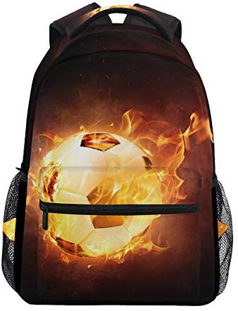 Eslifey Rucksack für Studenten, mit Fußball, Fußball, Feuerflammen, Reisetasche, Schulrucksäcke