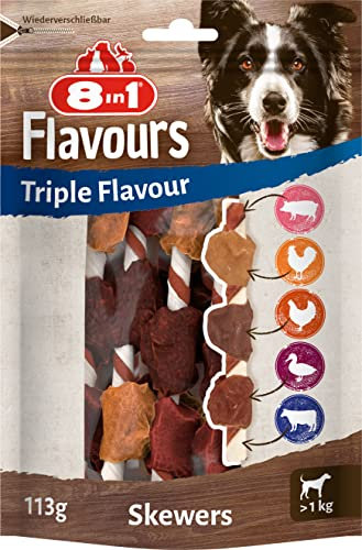 8in1 Triple Flavour Skewers Kaustangen für Hunde - Kausnacks mit extra viel Fleisch, 113g Beutel