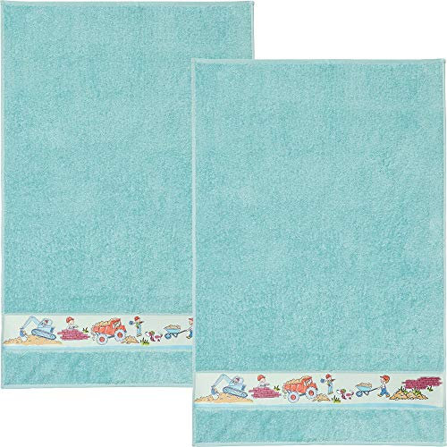 Erwin Müller Kinder-Walk-Frottier-Set 3-TLG mit Baustellen-Bordüre 1x Handtuch, 2X Waschhandschuhe türkis Größe - schnell trocknend und extra saugstark