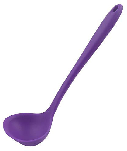sourcing map Silicone Soup Ladle Spoon 8.5 Inch Heat Resistant to 450°F One Piece Design Restaurant Kitchen Cooking Utensil for Serving Soup Purple