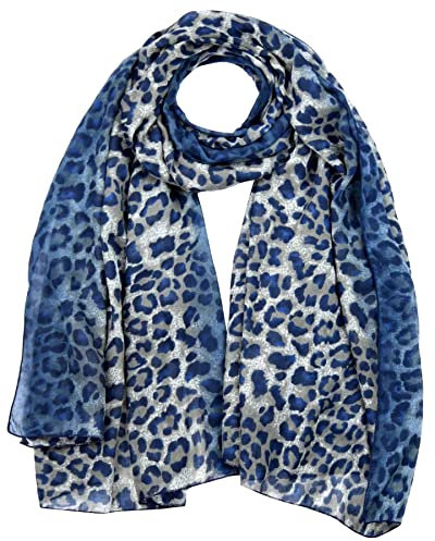 Basic Sense Großer Damen-Schal mit Leopardenmuster, weicher Hals, Tierdruck, lang, Dip-Dye, Ombré-Schal, Wickelschal, blau, One size