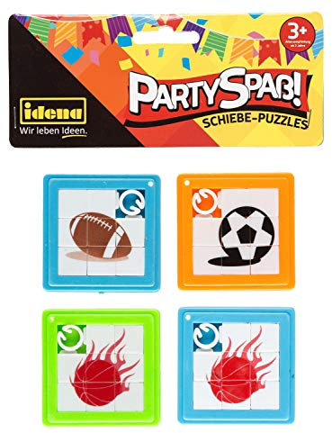 Idena Partyspaß 40431 Lot de 4 Puzzles coulissants, avec Motifs d'images Sportives, Assortis, env. 5,5 x 5,5 cm