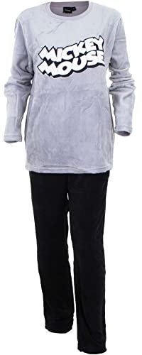 Disney Mickey Mouse - Pigiama a Maniche Lunghe in Pile Corallo, Grigio, M