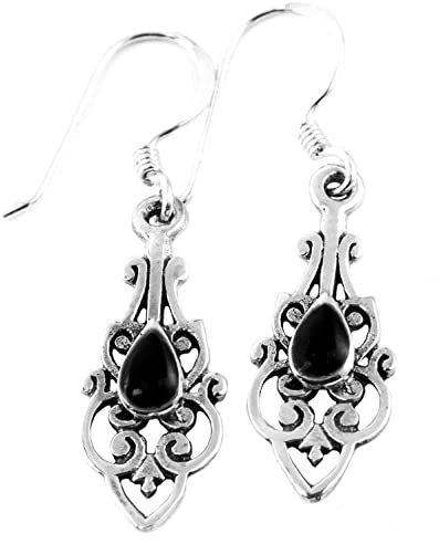 WINDALF Bohemian Ohrhänger SASKIA 2 cm Damen Ohrschmuck mit Onyx Gothic Ohrringe 925 Sterlingsilber