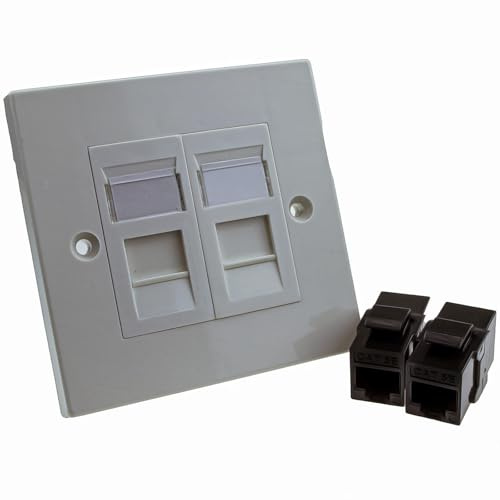 kenable Durchgangs-Keystone Abdeckplatte Cat5E 2 Port RJ45 Buchse Netzwerk Wanddose Weiß