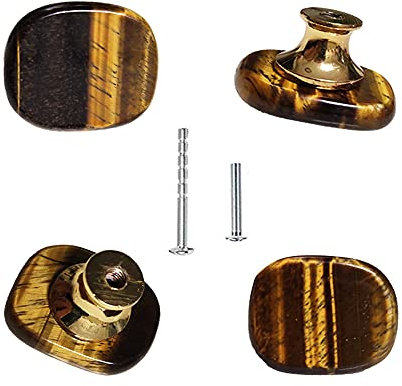 4Pcs Natural Tiger Eye Knobs Agate Stone Knobs Amber Crystal Drawer Knobs Cabinet Pulls Cupboard Handles for Furniture DIY with Screws(Tiger Eye)