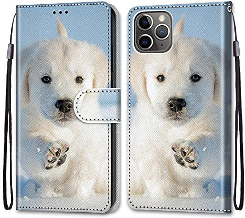 nancencen Kompatibel mit iPhone 11 Pro (5.8) Handyhülle, PU Leder Flip Cover Wallet Hülle (Anti-Fall) Anwendbar iPhone 11 Pro (5.8) - Weißer Welpe