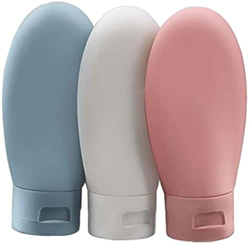 ZALUJMUS Travel Bottle Set, 3 Pcs Leak-Proof Refillable Squeezable Containers (60 ml), Labelled & Transparent Carry Bag for Liquid Shampoos, Soap, and Toiletries (Multicolor)