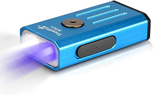 TrustFire Mini-X Lampe de Poche LED Porte-clés, 320LM Mini EDC Light, Petite Torche Portable légère (Blanc + UV (365nm) Double lumière, Corps Bleu Clair) …