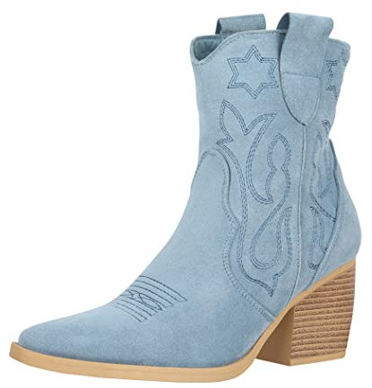 Elara Damen Stiefeletten Cowboy Boots Chunkyrayan DE326S Blau-38