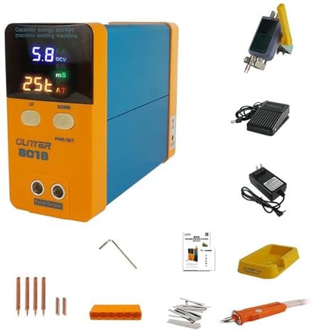 GLITTER 801B Akku Punktschweißgerät Kondensator Energiespeicher Impulsschweißgerät, 11,6 KW Mini Tragbare Präzisionspulsbatterie Schweißgeräte für 18650, 14500 Lithium Akku Pack Building