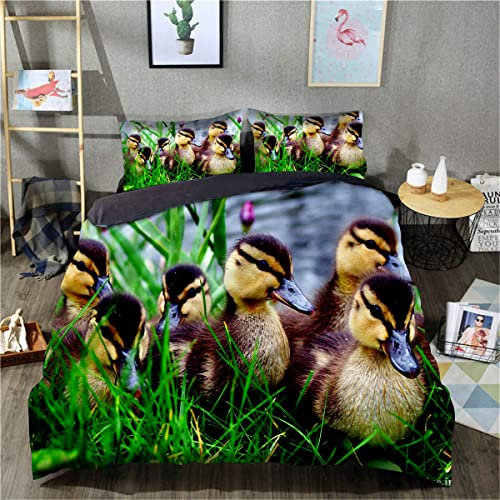 3D-gedruckte Bettdecke mit Ente, Bedruckte Bettwäsche, Bettbezug für alle Jahreszeiten (Einzelgröße 135 x 200 cm, 1 Bettbezug + 1 Kissenbezug)