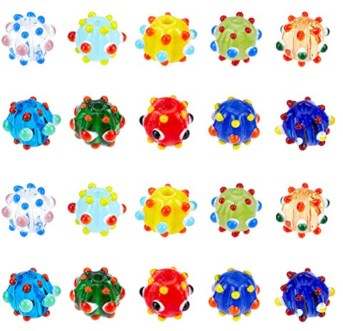 OLYCRAFT 40pcs Perles Bosselées au Chalumeau 10 couleurs en Forme de Citrouille Perles Verre Fleur Entretoise Perle Faite à la Main pour Boucles D'Oreilles Bijoux Bracelet Fabrication Collier