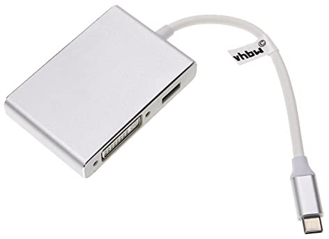 vhbw Universal Multi USB C Cable for Diverse Appliances, e.g. Computers, Monitors - 4-in-1 Adapter Cable, Silver, White