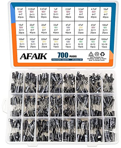 Elkos Kondensator 24 Wert 700 Stk Elkos Kondensator Sortiment Elektrolytkondensator Set von 0,1uF bis 1000uF 10V 16V 25V 50V Elko Kondensatoren Aluminium Capacitor Kit mit Aufbewahrungsbox