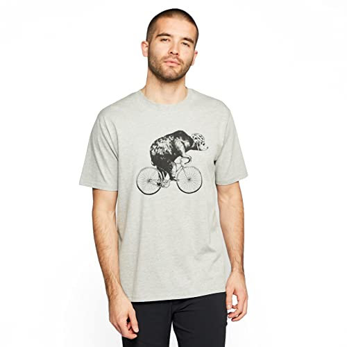NORTH RIDGE Men's Bear on a Bike T-Shirt, Recycled Cotton, Crew Neck, Short Sleeve, Graphic Print (UK, Alpha, S, Regular, Regular, Grey)