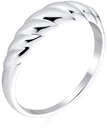 Bling Jewelry Gedrehter Seilkabel Geflochtener Kuppel Croissant Ring Dünnes Band Für Frauen Teenager .925 Sterlingsilber